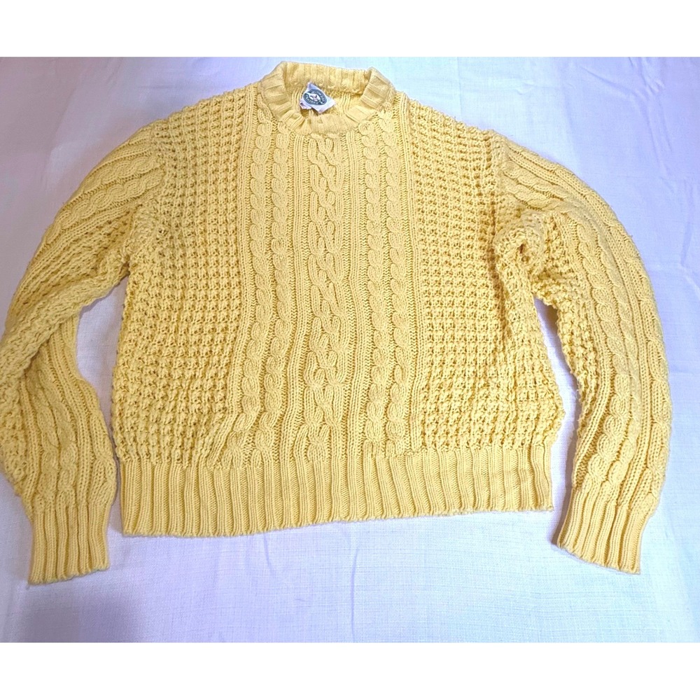 Vintage‎ Midwestern Sport Togs Yellow Cable Knit Sweater 90s Sz M
